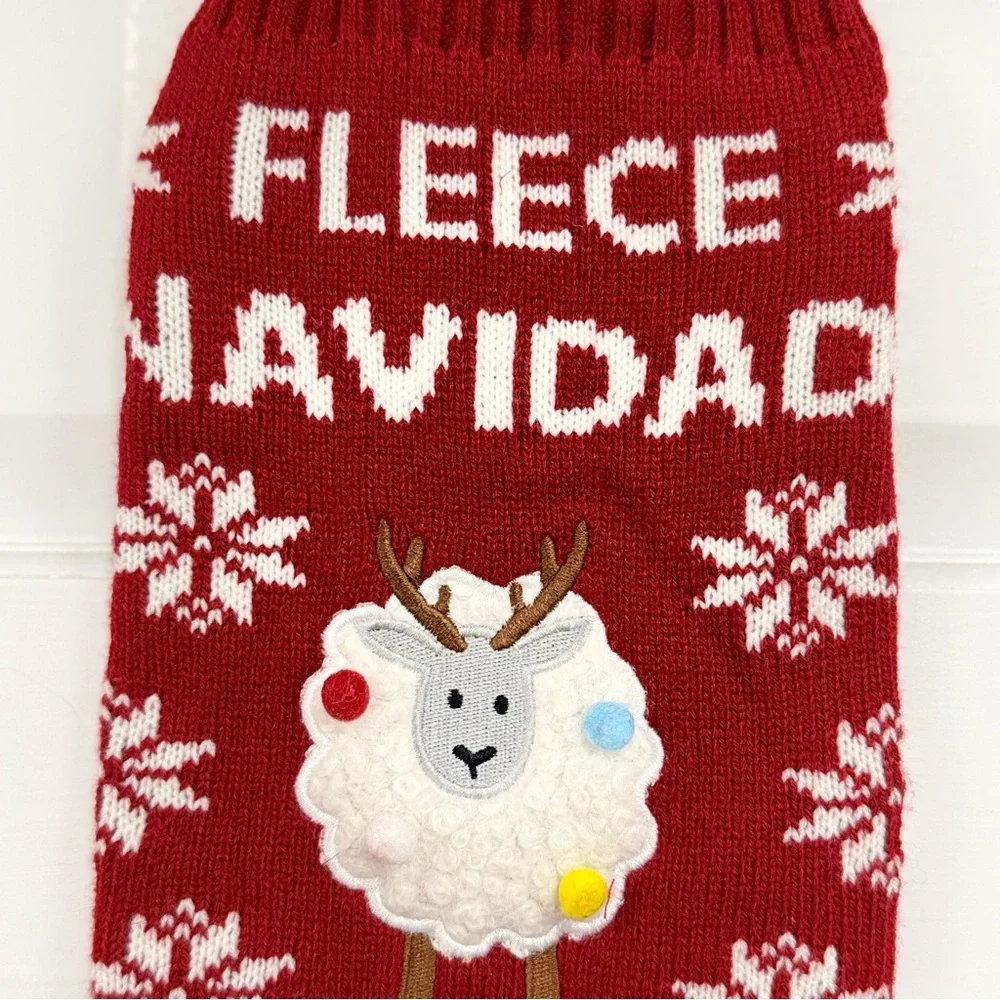 NWT Fleece Navidad Red Lamb Embroidered Dog Sweater Small Christmas Pet apparel